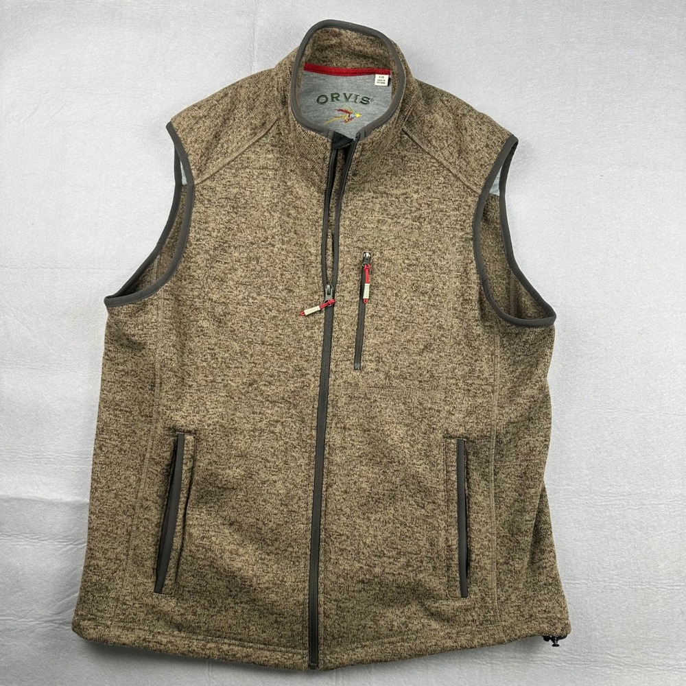 Orvis Mens Sweater Fleece Full Zip Vest Brown Heathered Large 1131493